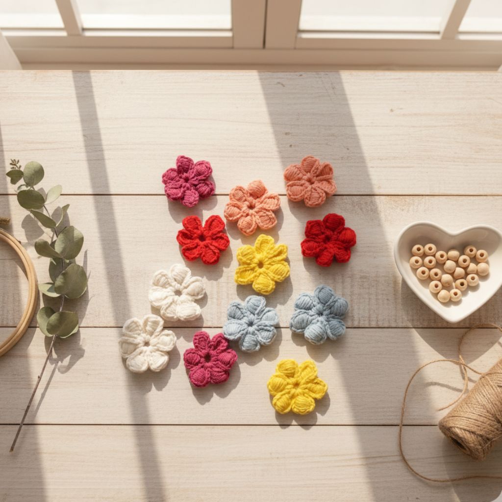 Apliques de flor a ganchillo 12uds