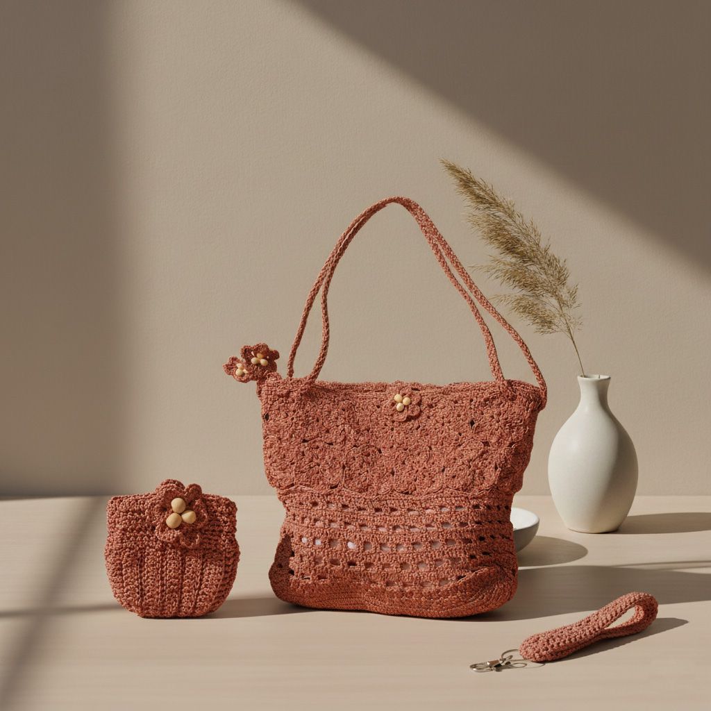 Bolso Flora rosado a ganchillo