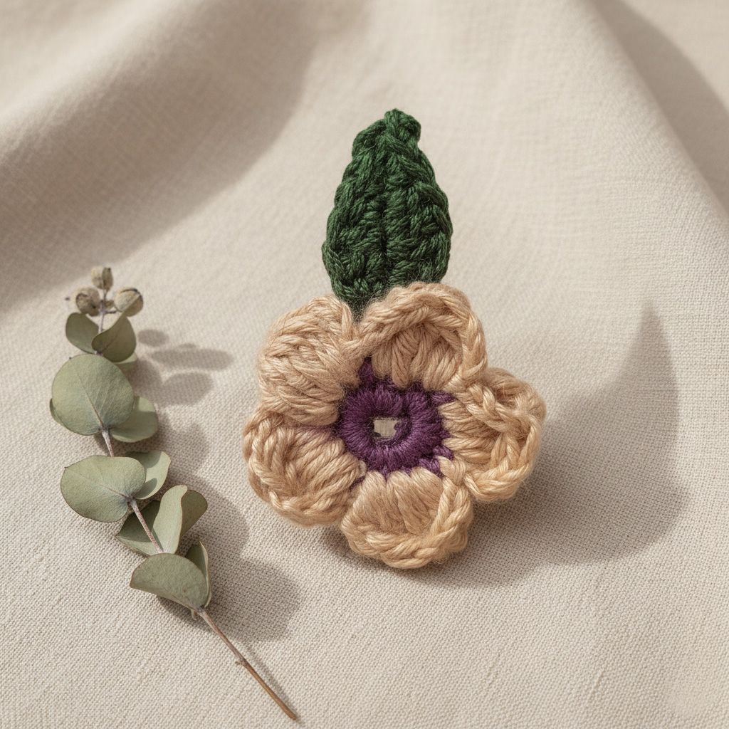 Clip de pelo beige a ganchillo