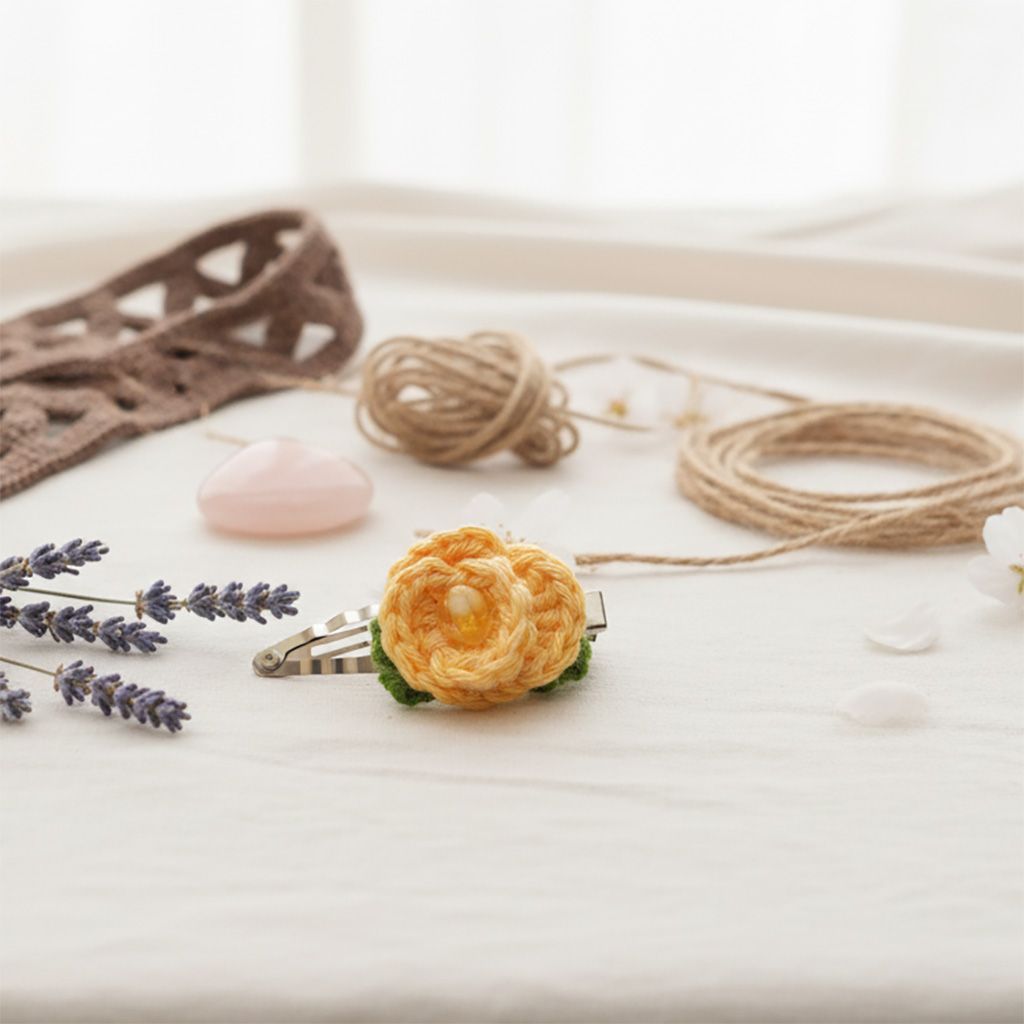 Clip de pelo amarillo – Flor de ganchillo hecha a mano