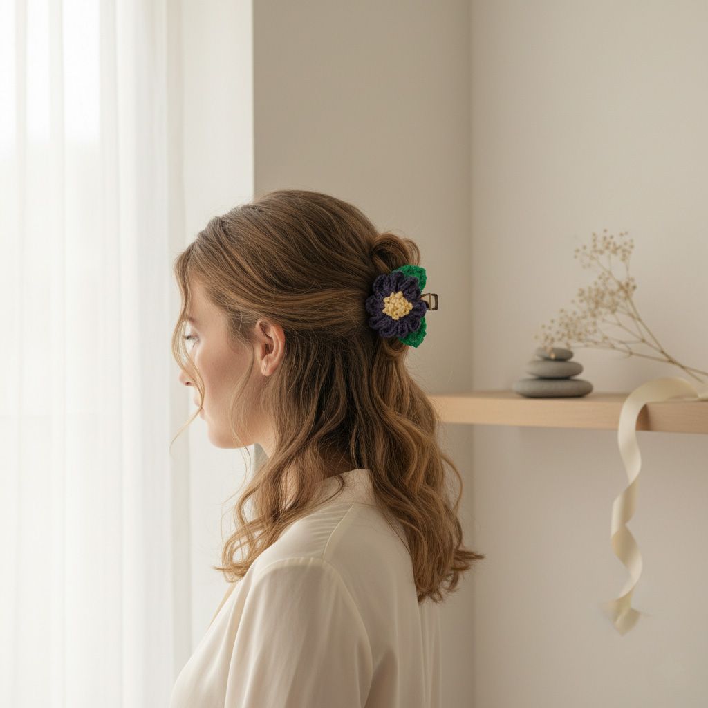 Clip de pelo azul oscuro – Margarita de ganchillo hecha a mano