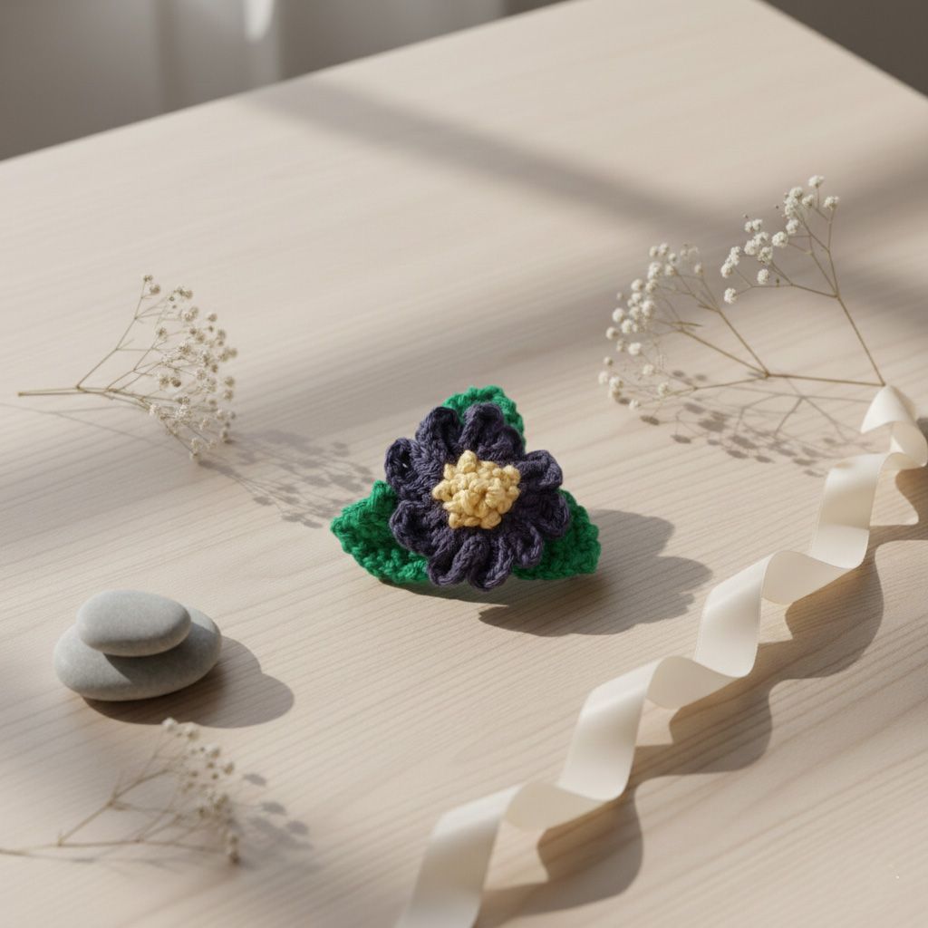Clip de pelo azul oscuro – Margarita de ganchillo hecha a mano