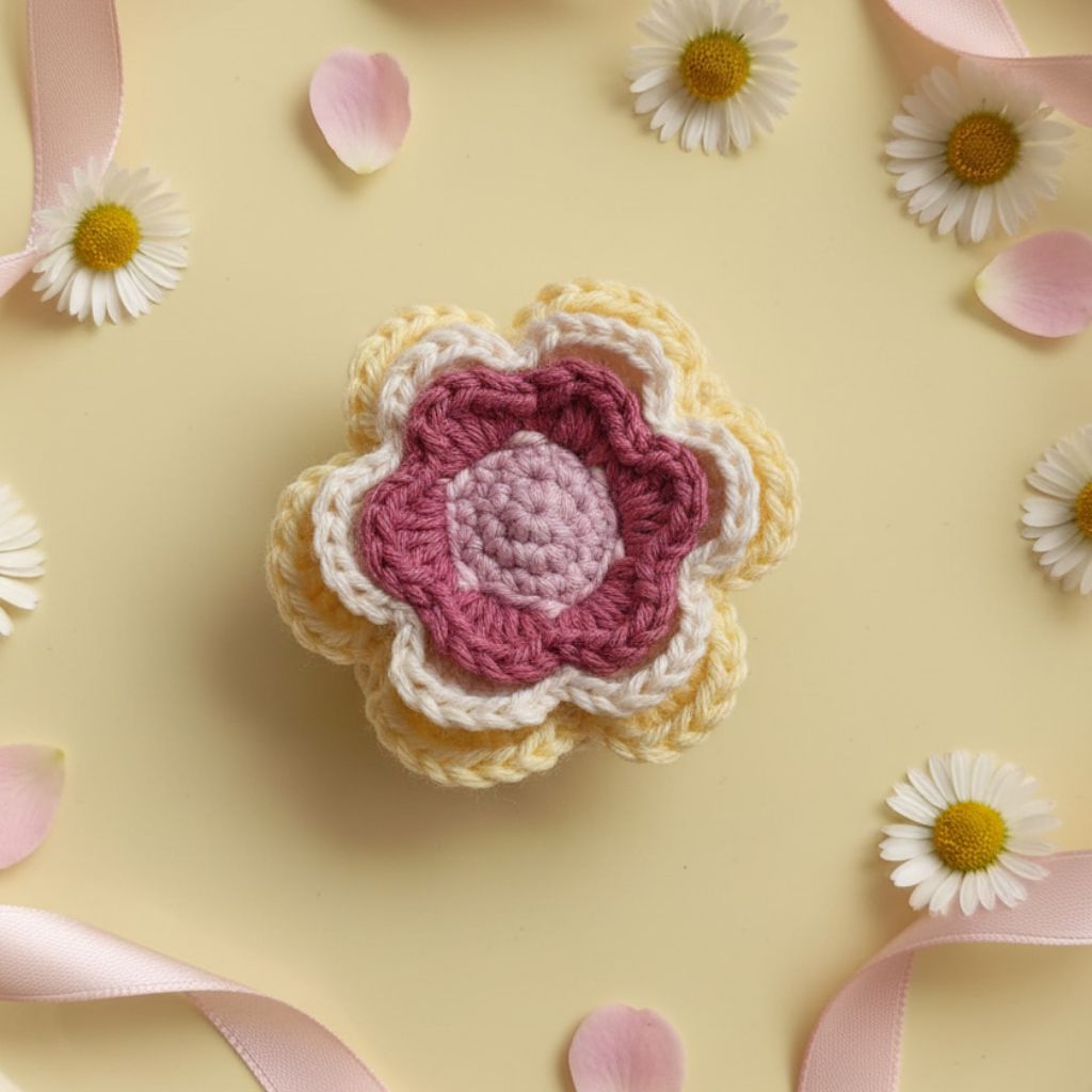 Coletero de ganchillo amarillo – Flor en capas hecha a mano