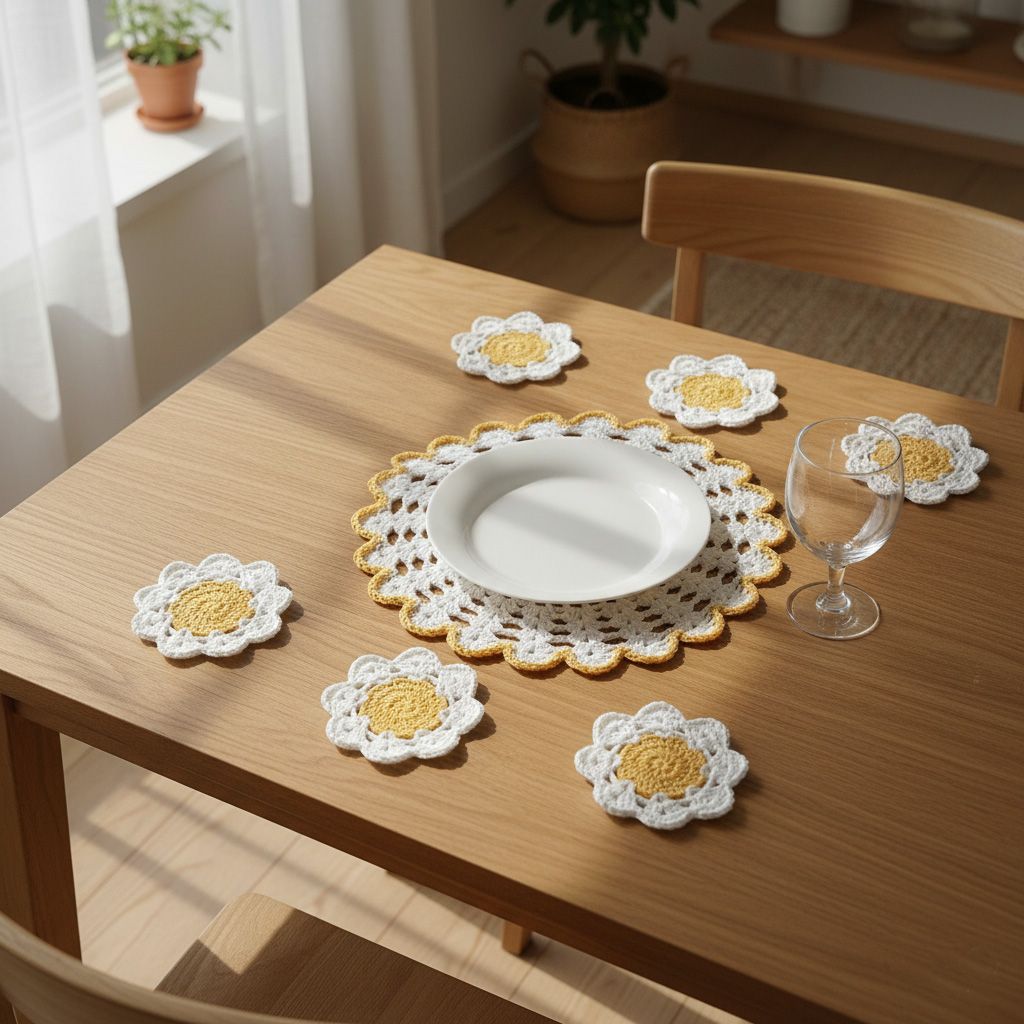 Set de posa platos y posa vasos a ganchillo – Juego completo hecho a mano