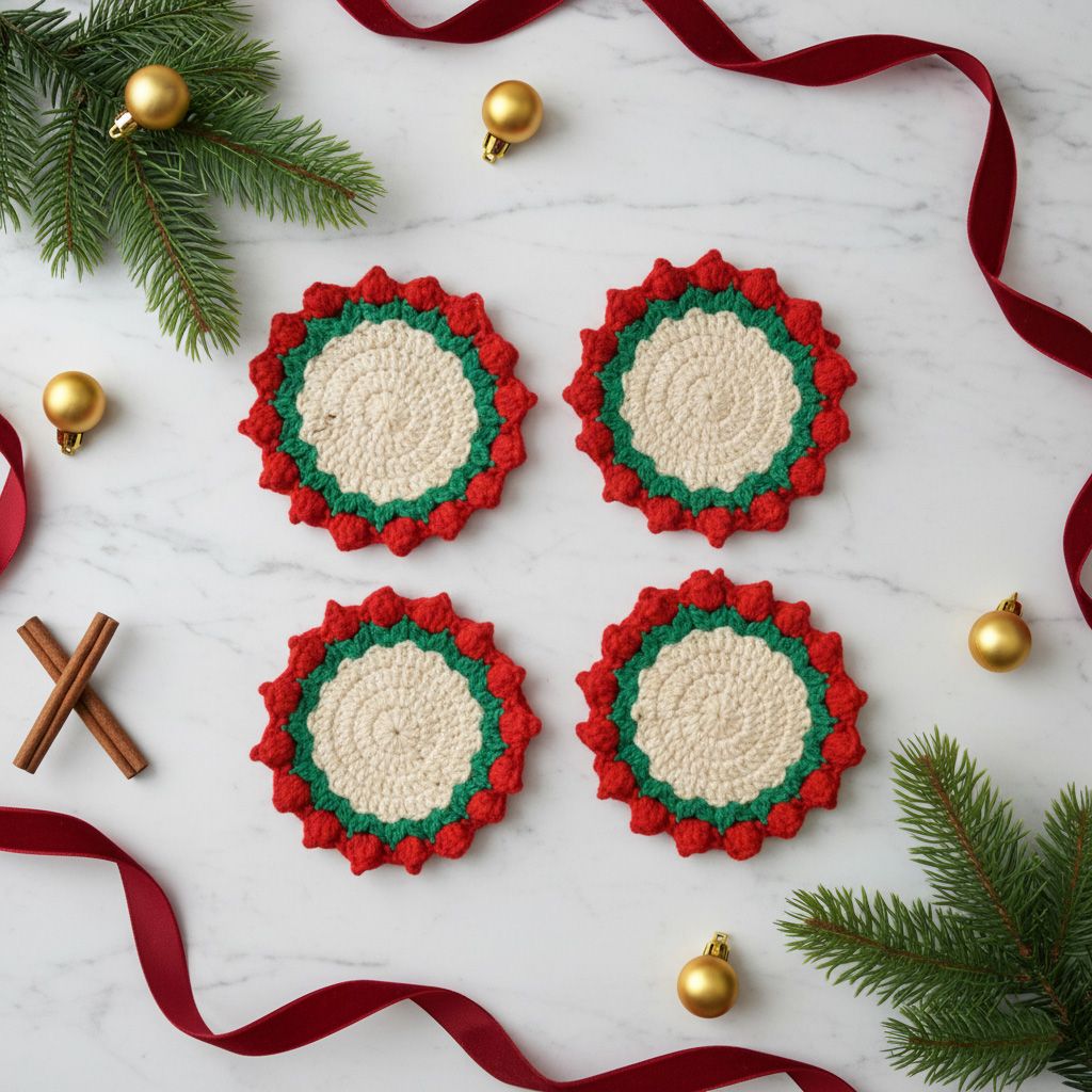Set de 4 posa vasos navideños a ganchillo – Hechos a mano