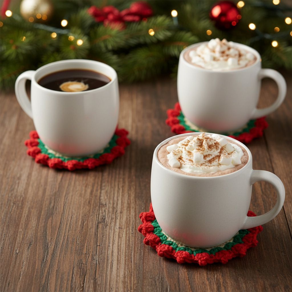 Set de 4 posa vasos navideños a ganchillo – Hechos a mano