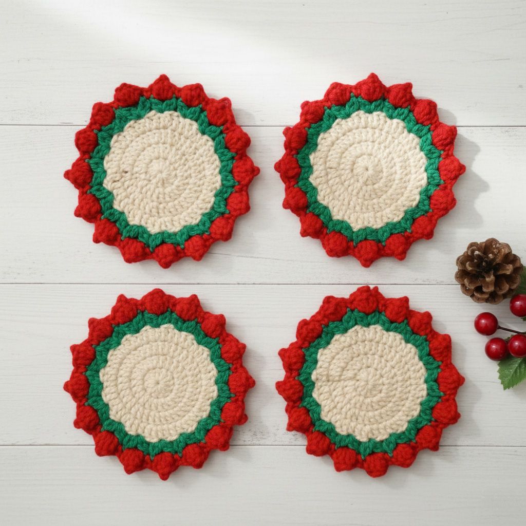 Set de 4 posa vasos navideños a ganchillo - Imagen 3