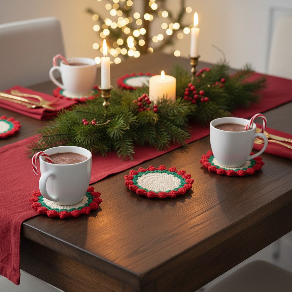 Set de 4 posa vasos navideños a ganchillo – Hechos a mano